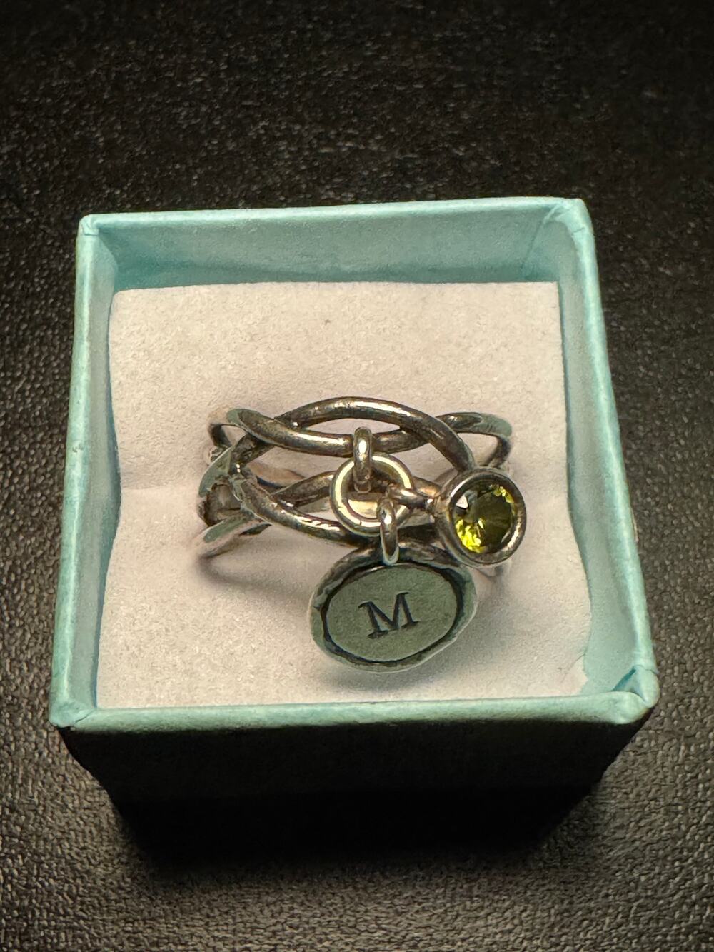 Vintage 925 Weaved Silver Band Peridot M Size 10 Charm Ring